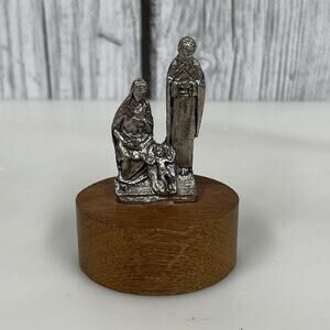 Peltro Pewter Italy Nativity Figurine Wood Base Religious Baby Jesus 2.25” Tall